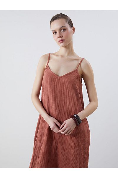 LC Waikiki Orange V-Neck Muslin Dress
