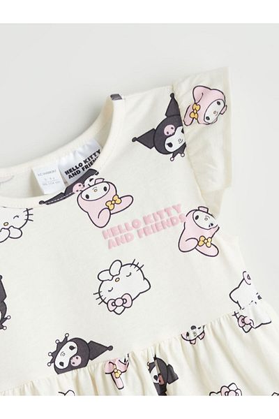 LC Waikiki Ecru Hello Kitty Printed Girl's Combed Cotton Dress