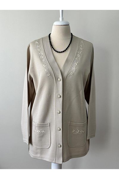 Özenli Triko Steel Knitted Mother Cardigan Stone