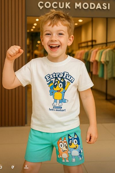 Kidmark Çocuk Modası Children's Bluey Printed 100% Cotton Summer Set