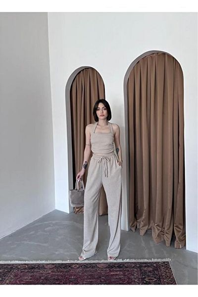 soBasic Textured Blouse and Pants Set