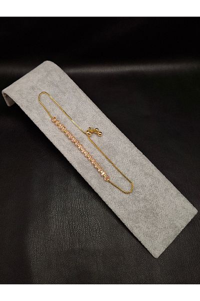 Han Ticarethane Gold Color Pink Zircon Stone Waterway Bracelet