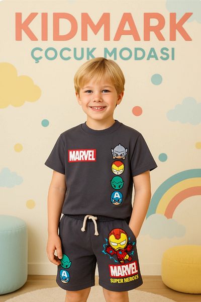 Kidmark Çocuk Modası Children's Marvel Avangers Printed 100% Cotton Summer Set