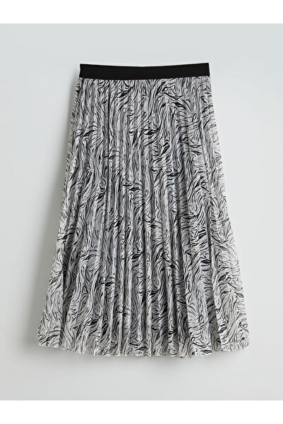 LC Waikiki Mg Trend'En Black Elastic Waist Chiffon Women's Pleated Skirt