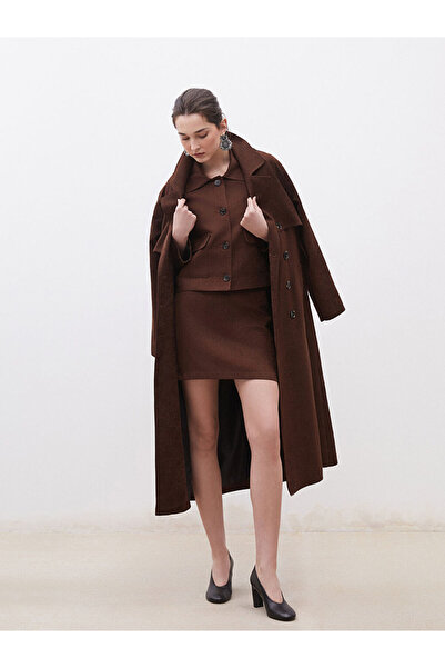 LC Waikiki Brown Slim Fit Suede Mini Skirt