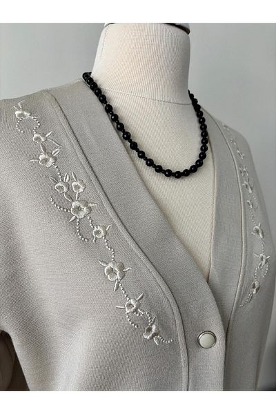 Özenli Triko Steel Knitted Mother Cardigan Stone