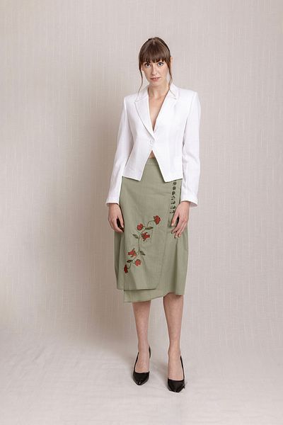 Volanlı Embroidered Long Anvelope Summer Linen Skirt