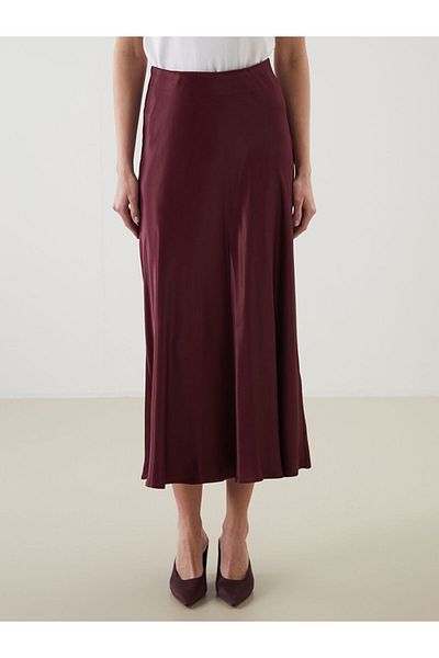 LC Waikiki Burgundy Elastic Waist Satin Skirt