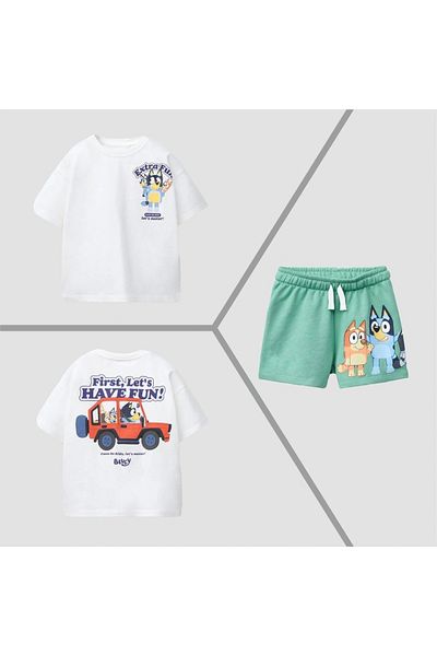 Kidmark Çocuk Modası Children's Bluey Printed 100% Cotton Summer Set