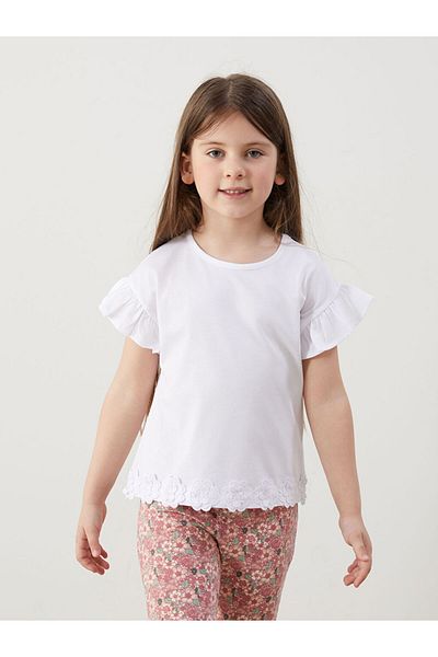LC Waikiki White Crew Neck Short Sleeve Basic Girl's T-Shirt