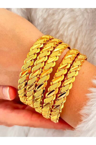 KLYSHOP 22 Ayar Altın Kaplama Kalemli 3 Telli Adana Burması Bilezik Modeli 1 Adet Fiyatıdır (İADE YOKTUR)