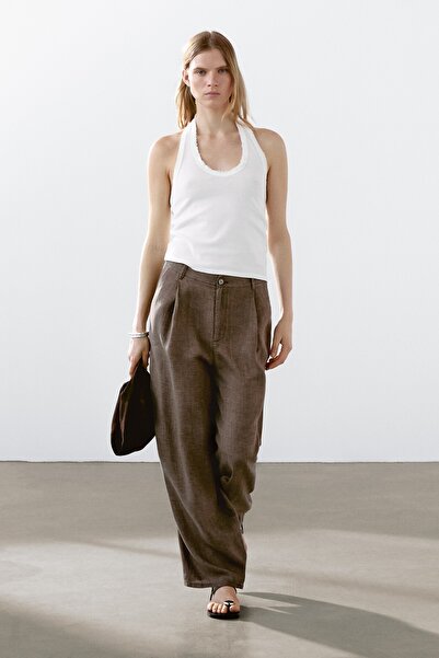 Massimo Dutti %100 keten geniş paça pantolon