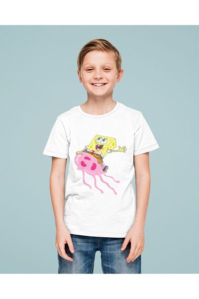 SEVBANO Tricou unisex pentru copii cu desene animate cu imprimeu Spongebob (vârsta 1-12)
