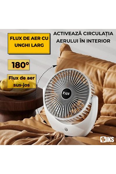 SIKS Portable Office Air Fan with 3 Speeds, Ultra Silent, 20 x 5 x 20 cm, USB Type C Charging, 5W