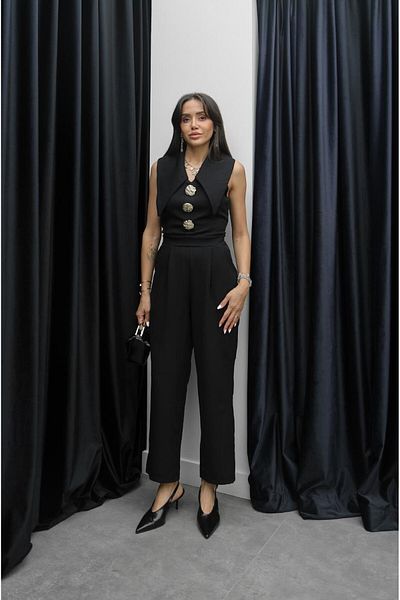 Havoş Black Layered Collar Gold Buttoned Jumpsuit