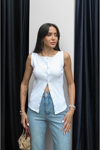 Havoş White Buttoned Knitted Vest