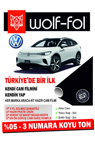 wolf-fol Oto Cam Filmi Amerikan Çizilmez Hazır Ürün Volkswagen ID4 Koyu Ton 3 Numara