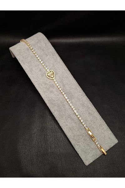 Han Ticarethane Stoned Heart Model Waterway Steel Bracelet