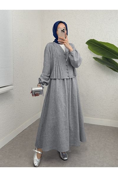 Modamorfo Sleeve Tie-Up Front Button Skirt Suit - Smoked