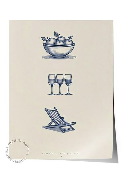 Postifull Poster de perete fără încadrare, aer de plajă, ilustrație, poster de culoare albastră, selecție de vară 2025, NR:109568