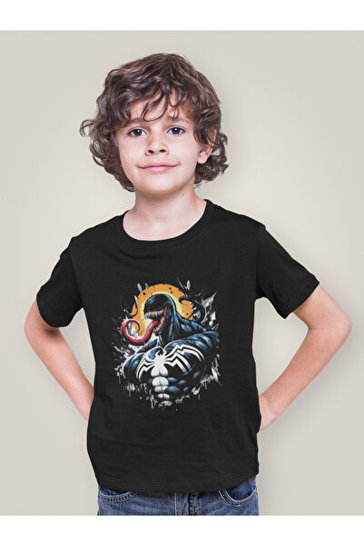 SEVBANO Tasarım Venom Baskılı Unisex Film Karakteri Çocuk Tişört (1-12 Yaş)