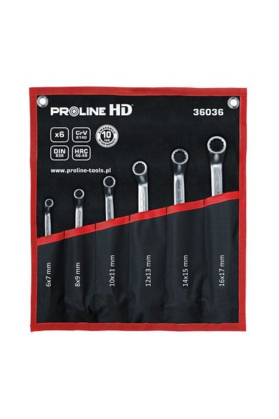 PROLINE Set of Cr-Va Hd 6-17Mm Open Ended Ring Wrenches - 6P.