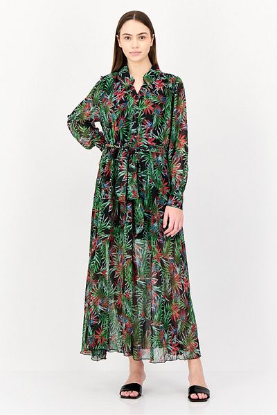 BANDOLINO Women Allover Print Belted Maxi Dress, Multicolor
