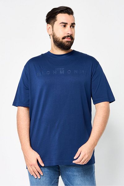 John Richmond Men Crew Neck Short Sleeves Brand Logo T-Shirt, Dark Blue