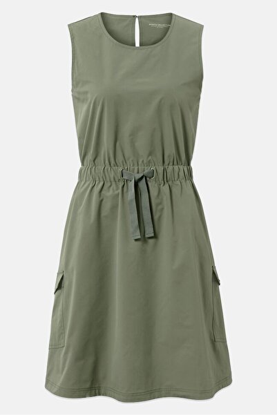 Tchibo Women Solid Midi A-Line Dress, Olive