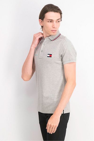 Tommy Hilfiger Men Regular Fit Embroidered Logo Polo Shirt, Grey Combo