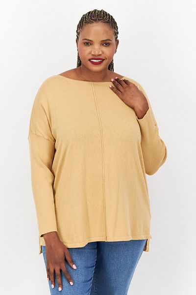 Style & Co Women Plus Size Crew Neck Knitted Sweater, Tan