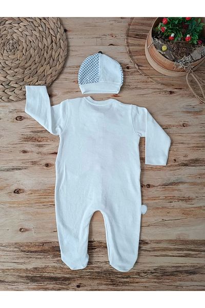 ALFA AKSESUAR 03 0-3 3-6 6-9 Months Hat Vest Detailed Halter Baby Boy Jumpsuit Ecru