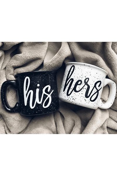 ABYZ Black and White Ceramic Mug Set His Her's 330 ml - 2pcs