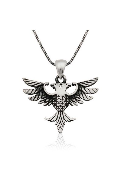 norsary Silver Double Headed Eagle Men's Necklace