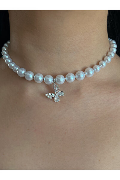 MODA Kelebek Charmlı İnci Choker Kolye