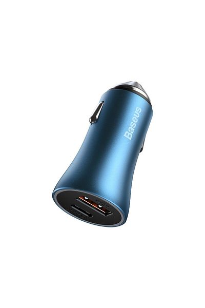 Baseus Incarcator Auto USB si Type-C Baseus Golden Contactor Pro Dual Quick Charger Blue
