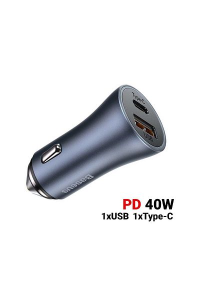 Baseus Car charger Usb Si Type-c Golden Contactor Pro Dual Quick Charger Dark Gray