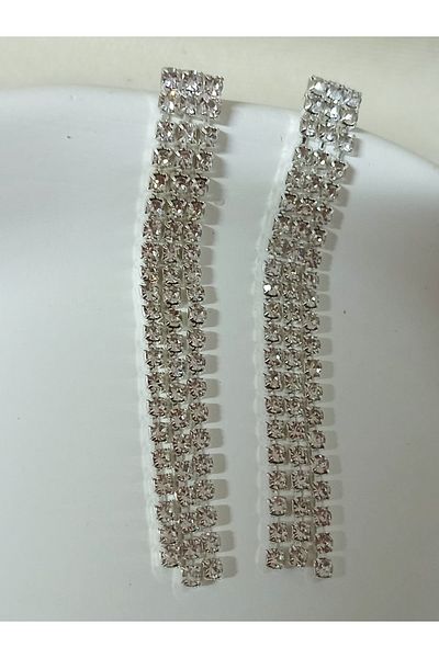 mos&more Silver Stone Waterway Dangle Earrings for Women, 3 Strips