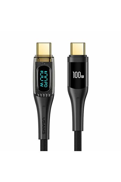 Usams Cablu Digital Type-C la Type-C Fast Charger, PD, 100W, 1.2m, Transparent / Negru