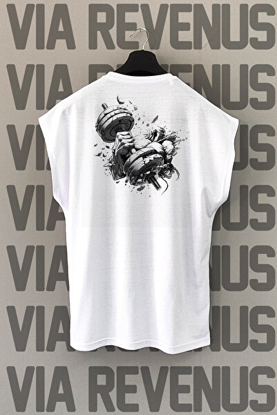 Vordevia Tricou sport cu mâneci zero cu decolteu cu imprimeu pe spate