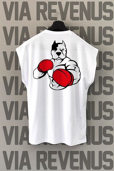 Vordevia Pitbull Boxing Back Printed Zero Sleeve Crew Neck Sports Tshirt