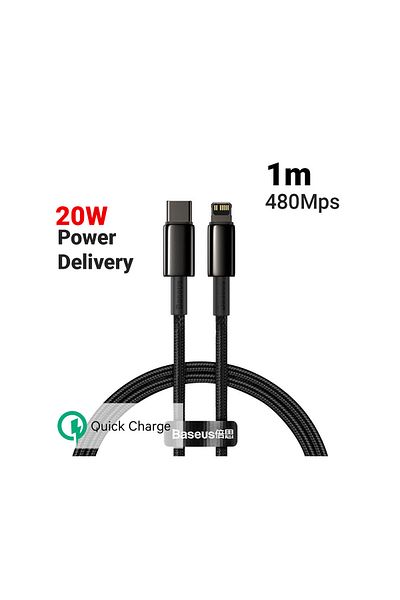 Baseus Cable Type-c To Lightning Tungsten Gold Fast Charging Pd 20w Black (1M, NYLON BRAID)
