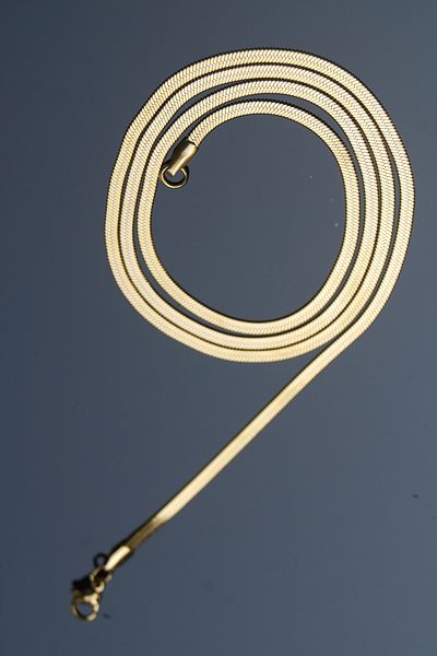 Rua Jewelry Steel Italian Flat Herringbone Necklace 3 mm Gold Color |   No Tarnish, Unisex, 2 Years Warranty