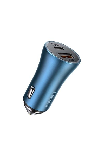 Baseus Incarcator Auto USB si Type-C Baseus Golden Contactor Pro Dual Quick Charger Blue