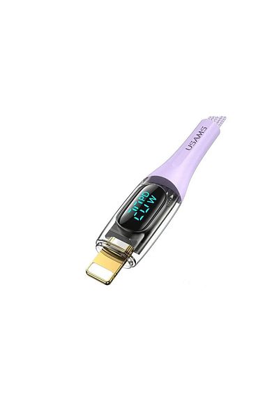 Usams Cablu Digital Type-C la Lightning Fast Charger, PD, 1.2m, Transparent / Mov