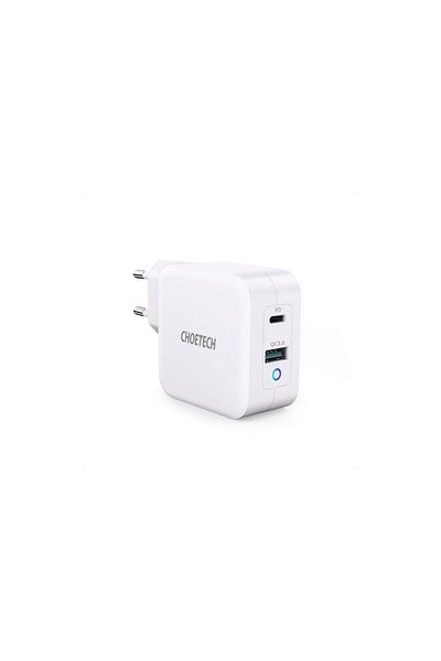 CHOETECH Incarcator Priza Mains Fast Charge Dual Usb-a/usb-c Pd 65w Eu, Alb