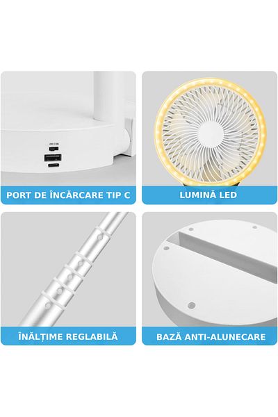 Sofia Concept Paula Portable Desk Fan, Telescopic, Foldable, Power Bank, LED Lighting, 2200RPM, 8000mAh, White