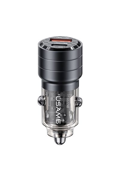 Usams Incarcator Auto Mini US-CC176 Dual port USB si Type-C, Fast Charge, 95W, Transparent / Negru