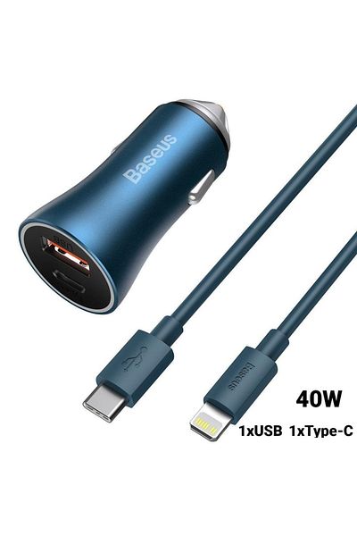 Baseus Usb Si Type-c Car Charger Golden Contactor Pro Dual Quick Charger Blue Cable Type-c La