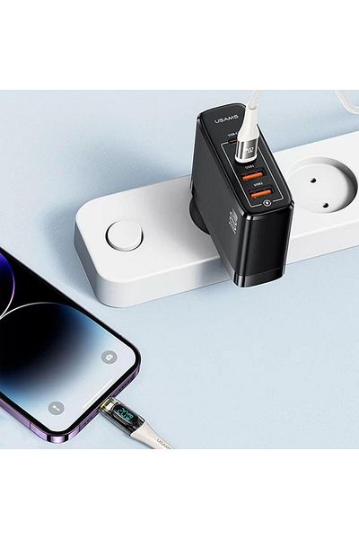 Usams Cablu Digital Type-C la Lightning Fast Charger, PD, 1.2m, Transparent / Bej